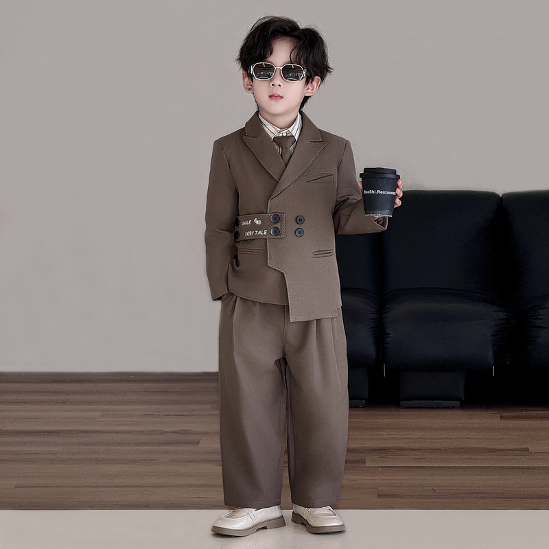 Boys' Suit Set, New Spring and Autumn Style, Host Suit, Formal Attire, Handsome Children's Birthday Party Performance Outfit