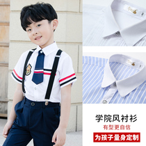 Boys Academy style school uniform handsome short sleeve solid color children Primary School students have Type Four Seasons universal lapel boy shirt