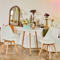 Nordic ins Round table White minimalist solid wood Balcony Leisure Small Tea Table Dining table and chairs Composition Negotiations Coffee table