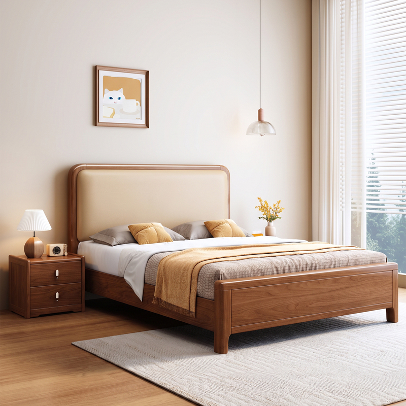 Walnut Solid Wood Upholstered Bed 1.5m Children's Single Bed for Small Apartments 1.35m Bed Guangdong Foshan Furniture Factory Bed Walnut Solid Wood Upholstered Bed 1.5m Children's Single Bed for Small Apartments 1.35m Bed Guangdong Foshan Furniture Factory Bed