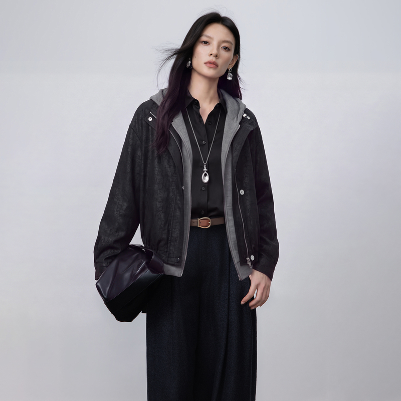 Qingshanjia 26mm Silk Jacquard Crackle Silk Jacket for Women 100% Mulberry Silk Casual Cardigan with Lapel