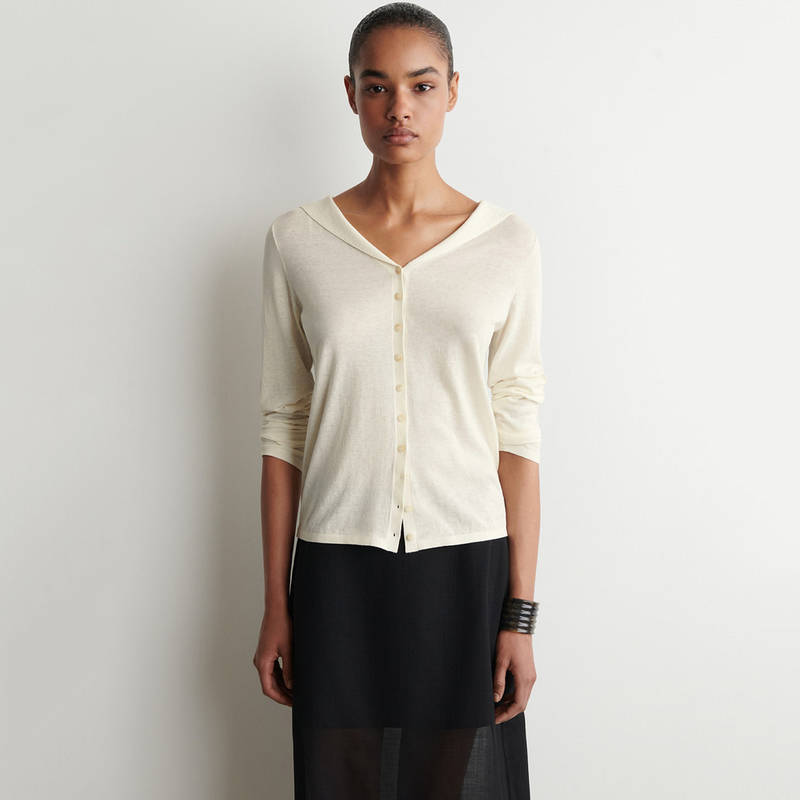 C Women's Clothing 2026 Summer New Product Standard Fit Thin Sailor Collar Pure Cotton Long Sleeve Knitted Cardigan Top for Women C Women's Clothing 2026 Summer New Product Standard Fit Thin Sailor Collar Pure Cotton Long Sleeve Knitted Cardigan Top for Women