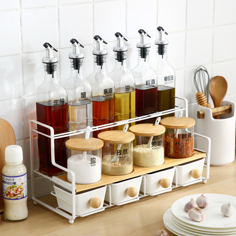 Seasoning Jar Nordic Seasoning Jar Rack Seasoned Bottle Suit Seasoned Box Ceramic Oil Pot Sugar Salt Jars Kitchen Supplies Shelve
