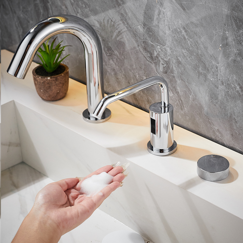 All-Copper Countertop Faucet-Style Foam Sensor Soap Dispenser Bathroom Countertop Heightened Soap Dispenser Hand Sanitizer Machine for Shopping Malls