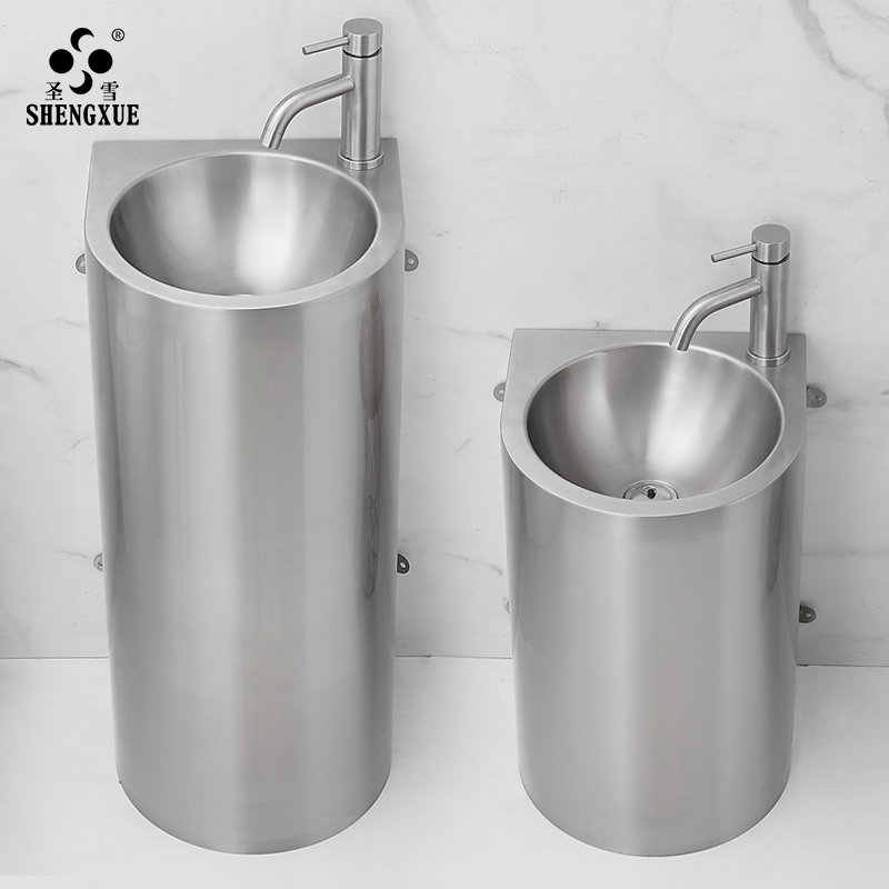 Sacred Snow 304 Stainless Steel Column Basin Outdoor Hand Wash Basin Floor Type Balcony Toilet Small Household Type Washbasin 