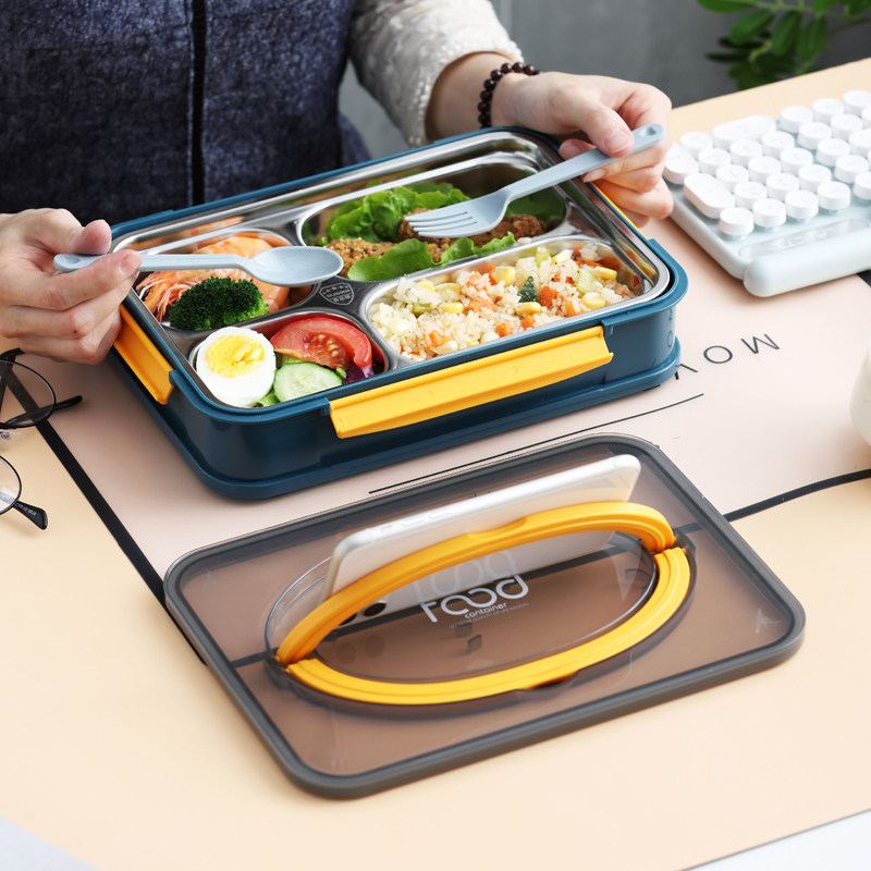 Stainless steel lunch box office worker insulation partition canteen with large capacity lunch box portable partition type student lunch box