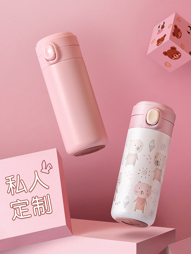 Thermos female cute portable student large capacity ins wind lettering cup Bouncing small simple custom water cup