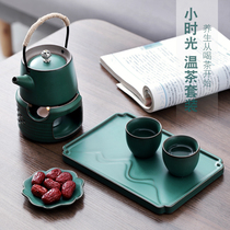 Japanese modern turquoise green kung fu tea set candle heating warm tea stove ceramic teapot homestay home