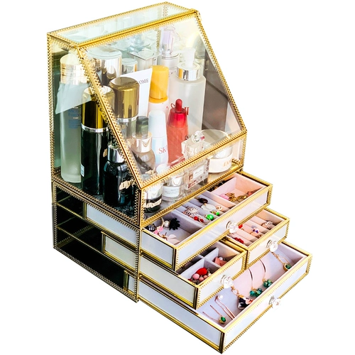 Ретро стеклянная коробка для хранения, коробочка для хранения, настольный туалетный столик