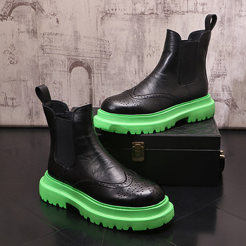 High-top shoes, trendy men's british-style sleeve martin boots, fashionable and versatile black chimney boots, korean style chelsea boots for men