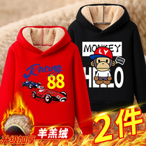 Boy clothes plus velvet thick winter clothes 2020 new middle and Big Boy one velvet handsome hooded warm clothes tide