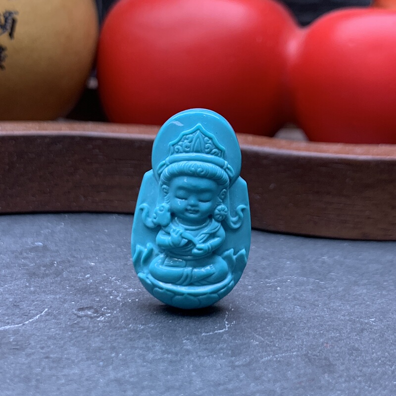 Hubei Shiyuan Natural Turquoise High-Porcelain Blue Guanyin Baby Buddha Pendant Accessory, Unenhanced Collectible Accessory