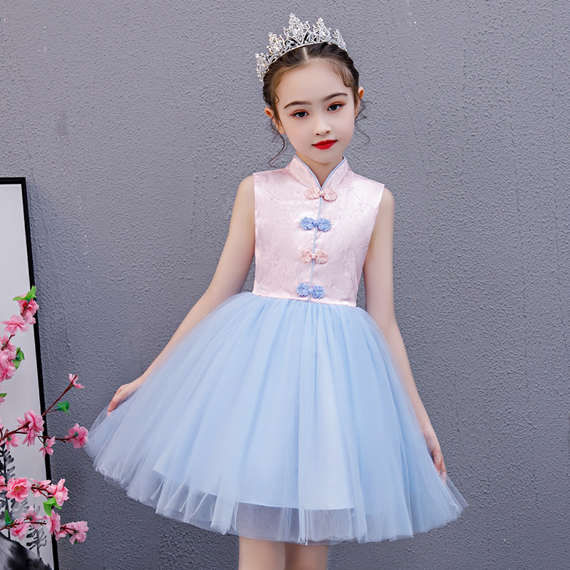 Girls cheongsam summer thin retro Chinese style modified Tang dress princess dress Little girl dress dress