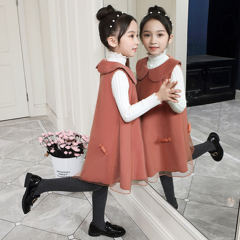 Girls dress 2020 new skirt foreign air princess skirt autumn and winter sweater skirt childrens autumn wool vest skirt