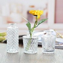French retro embossed glass mini vase ins wind transparent hydroponic flower arrangement vase desktop decoration ornaments