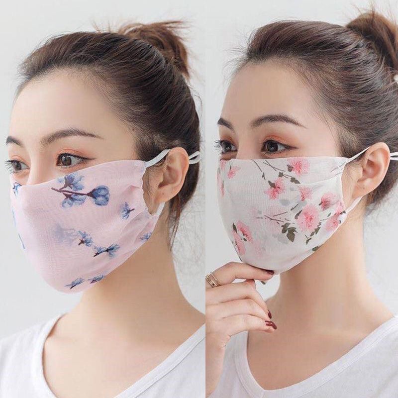 Summer sunscreen mask chiffon printing thin ladies double-layer mesh dustproof sunshade earloop anti-UV breathable