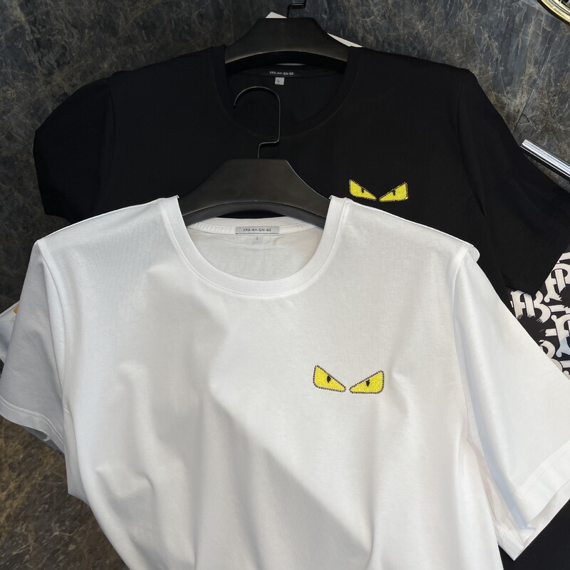 Suitable for Mufendi Men's Clothing Collaboration Summer Men's Short-Sleeve T-Shirt with Devil Eye Embroidery, Large Size Round Neck Top