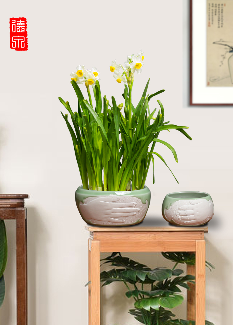 Ceramic hydroponic flower pot copper bowl lotus lotus grass withered lotus refers to no Kong Hua fish scenery new suit