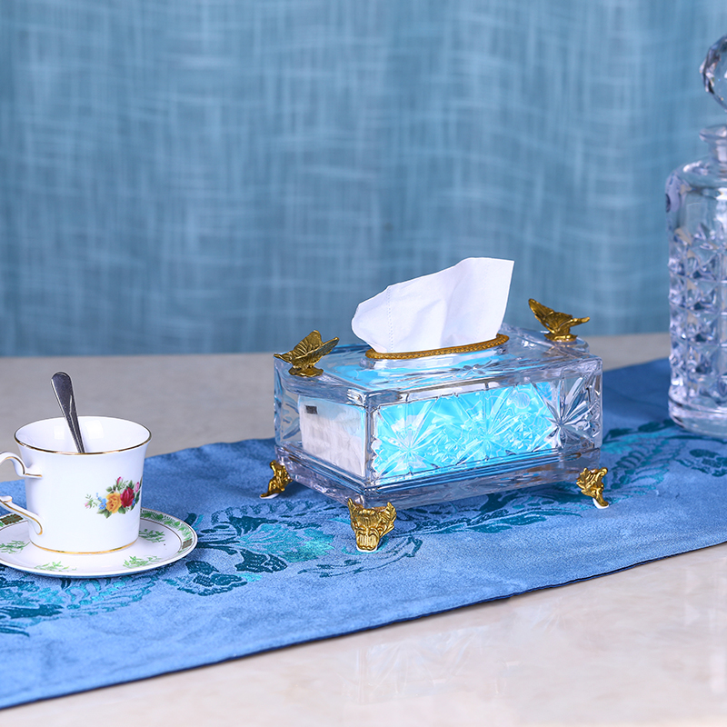 Eurostyle crystal glass brass paper towels box size American upscale luxury living room toilet paper box light and luxurious swing piece