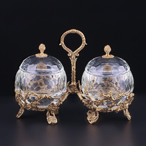 Eurostyle Crystal Inlaid Copper Candy Jar Pendulum-like style Luxurious Villa Wine Cabinet Tea Table Storage Jar Decorations