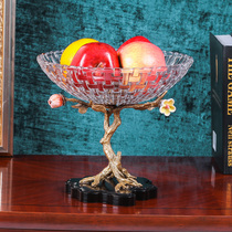 Crystal glass matching copper fruit plate large size European style living room luxury home villa upscale tea table fruit basin swing piece