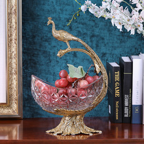 Eurostyle crystal inlaid copper peacock fruit tray swing piece creative living room American luxury home soft-mounted handicraft furnishing