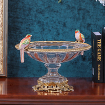 Eurostyle crystal inlaid copper fruit tray luxurious American home fruit basket Ornament Villa living room Decorative Utensil Fruit Basin Hem
