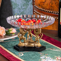 Creative Pure Copper Lion Crystal Glass Fruit Pan Eurostyle Extravaganza Modern Living Room Tea Table Containing Tray Decorative Pendulum