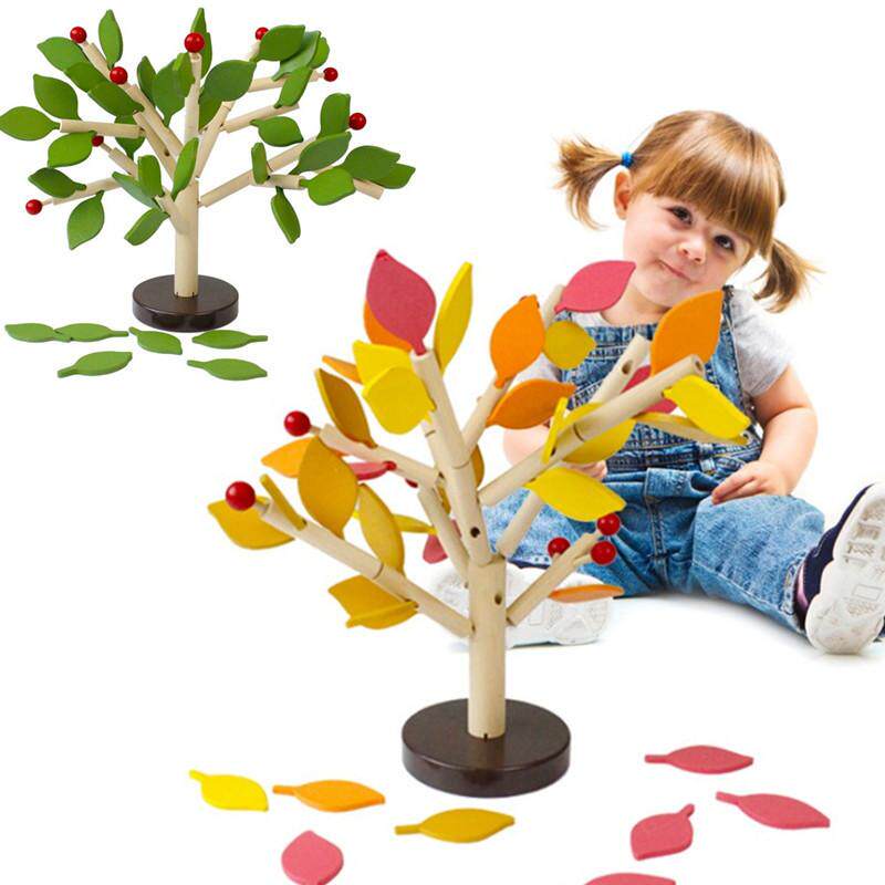 Montessori red, yellow and blue Oriental baby-friendly early education toys log high quality environmental protection tree puzzle puzzle