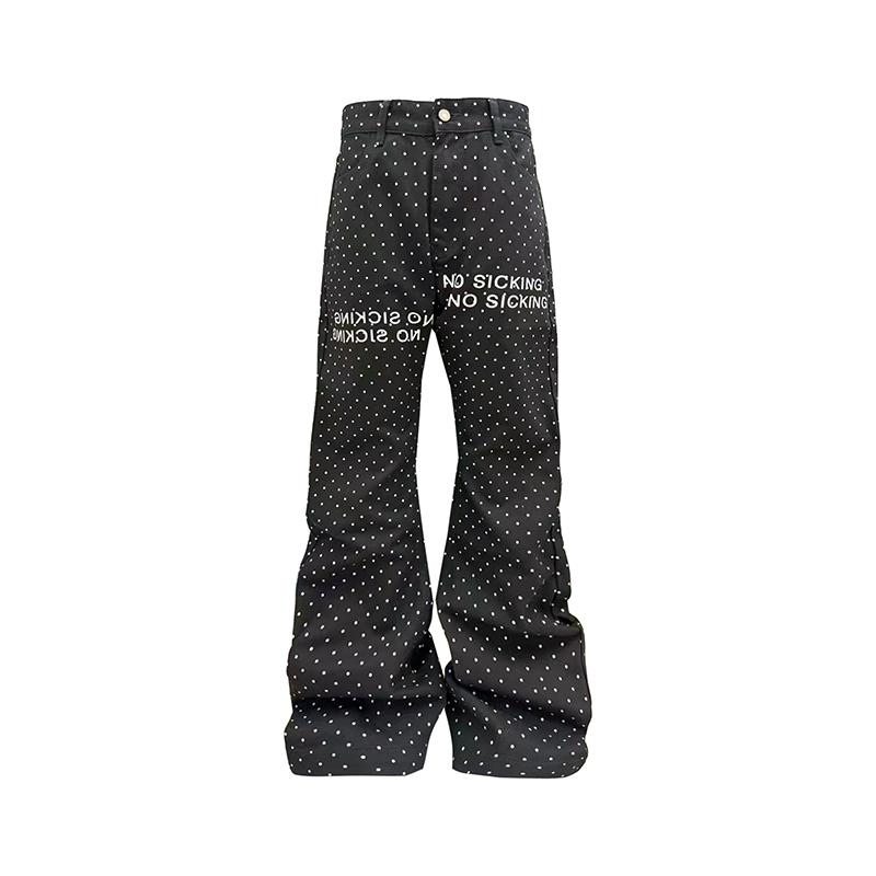 No Sicking25Aw* Polka Dot Irregular Color-Blocking Black and White Slogan Niche High-End Jeans for Men and Women