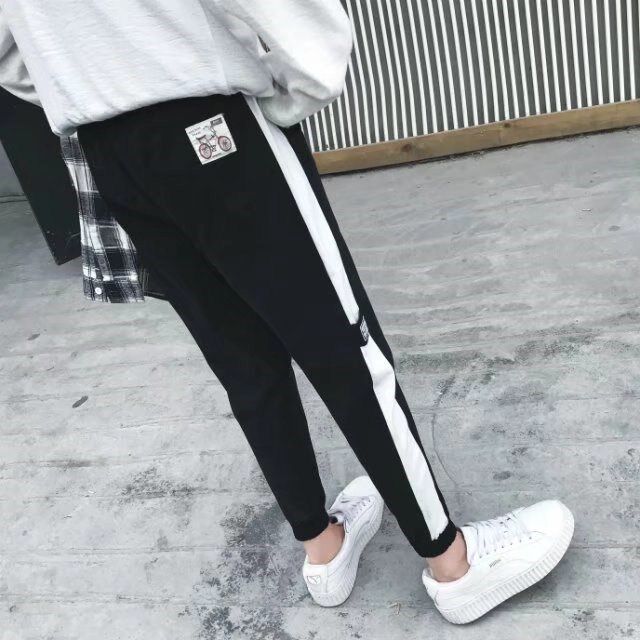Sports Casual School Uniform Pants Male Korean Version Thighs 90% Small Leggings Pants With White Strips Black Pants Plastic Leggings Summer-Taobao