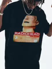 Radiohead Short-Sleeve Rock Print T-Shirt, Pure Cotton, Loose Fit, Album Heavyweight, Crew Neck, Hip-Hop