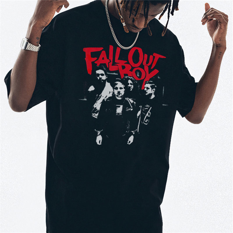 Fall Out Boy Rock Band Print T-Shirt Loose Fit Pure Cotton Short Sleeve