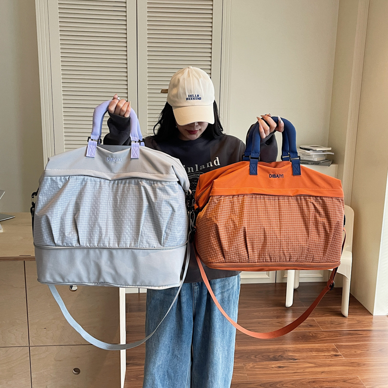 Lazy Style Lightweight Oxford Cloth Travel Large Bag, Trolley Bag for Going Out, Fitness Expandable Dry and Wet Separation Luggage Bag