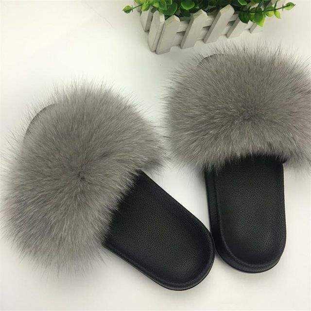 fox hair sleeppers women für home fluffy sliders plush furry