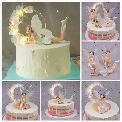 Net celebrity little fairy dancing ballet girl flower fairy cake decoration decoration angel feather baking plug-in