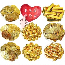 Gold coin chocolate cake decoration ornaments ingot peanut gold bar ball goldfish wedding dessert table candy biscuits