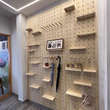 Customized solid wood hole board entry entrance r wall wooden shelves children's room wall entrance kitchen storage