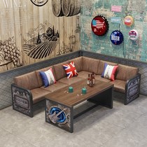 Retro industrial style bar clear music bar card seat sofa hot pot barbecue restaurant Western food cafe table and chair combination