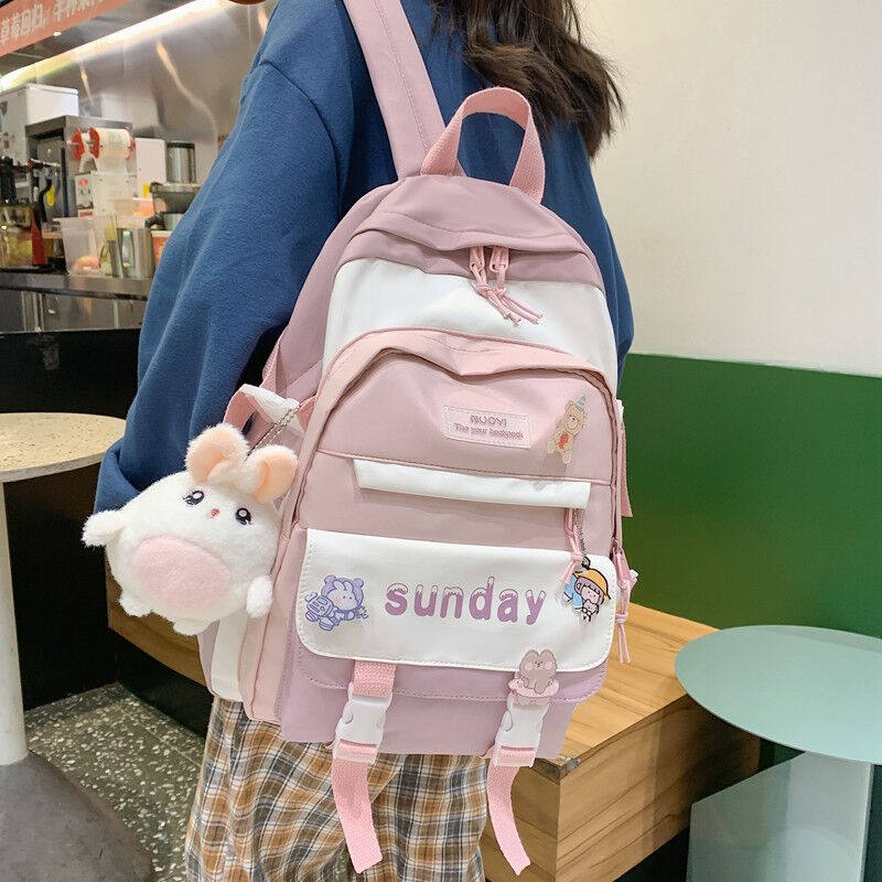 Jiufuquo junior school bag girl school bag 4 - 6 grade cute small, fresh, light, large capacity double