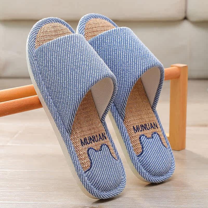 JingViga flax slippers men autumn winter home home non-slippers soft sole breathable household cotton slippers men