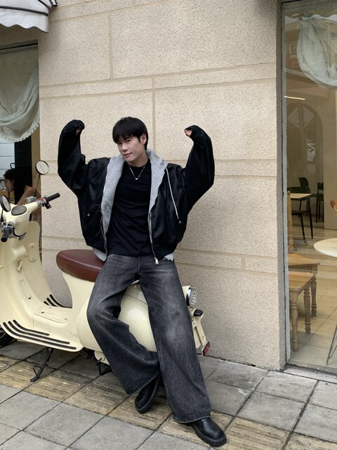 Hopeshop Korean Style Autumn and Winter Loose Retro Faux Two-Piece Hooded Leather Jacket for Men Versatile Short Biker Jacket