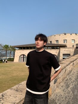 Hope Shop Korean-Style Summer Round-Neck Loose Fake Two-Piece Short-Sleeve T-Shirt for Men, Versatile Air Layer Solid Color Top