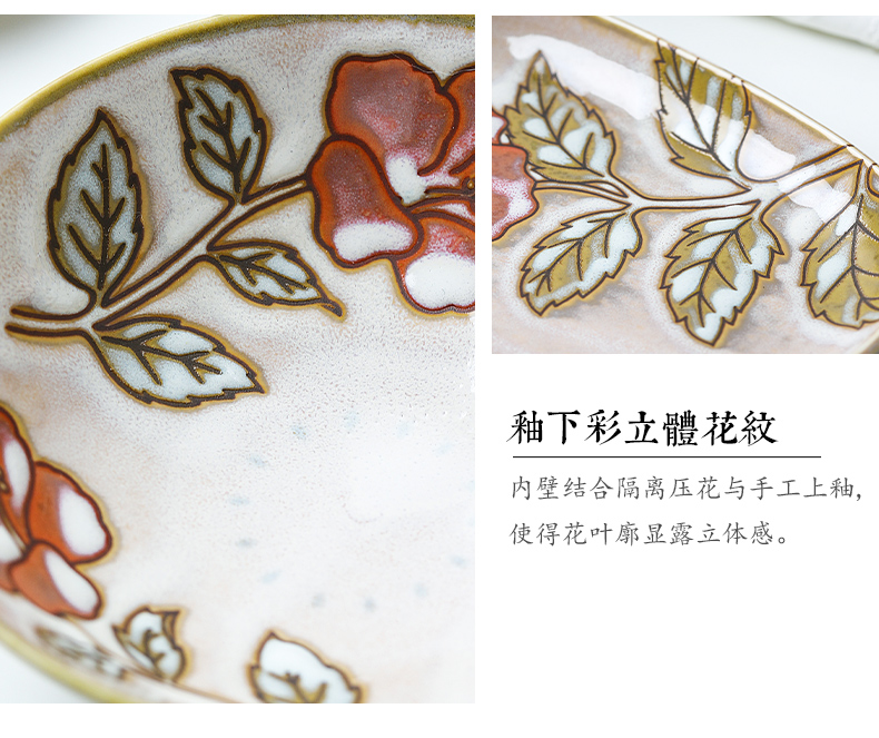 Japan 's imports of ceramic tableware red red flower bowl under the glaze color porringer rainbow such use a Japanese home