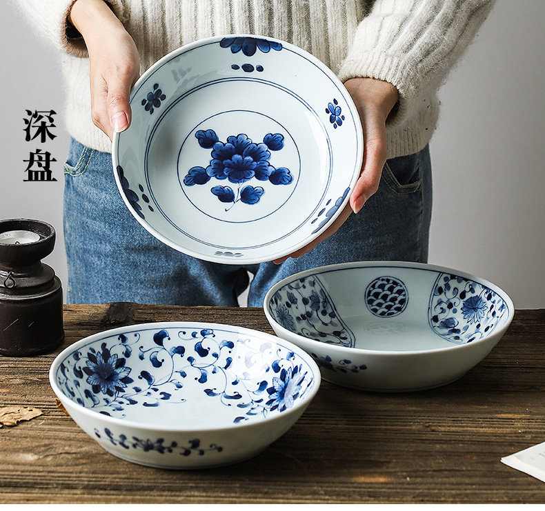 The fawn field'm Japanese imports of ceramic tableware blue winds # 21 cm deep dish plate of Japanese and wind soup plate