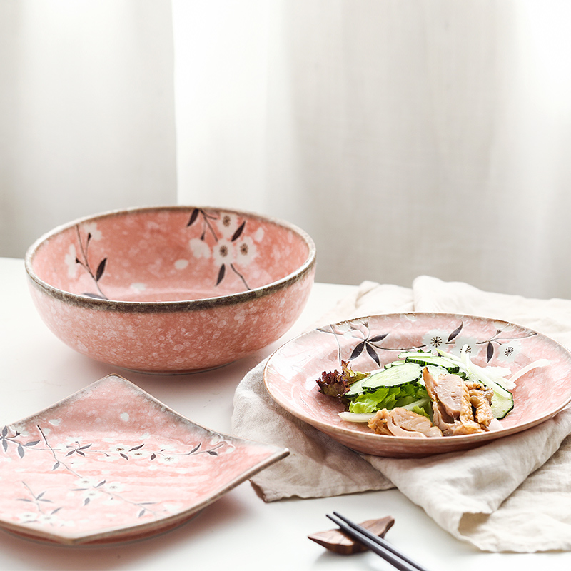 Fawn field'm imported from Japan cherry blossom put ceramic plates under the glaze color Japanese household deep dish and wind platter dinner plate