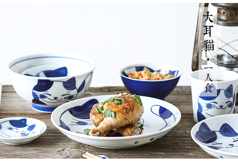 The fawn field'm Japanese tableware bowls plates sets one cartoon cat food household ceramic tableware imported from Japan