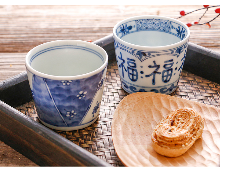 Blue winds don imported from Japan Japanese soba cup tea cup and ceramic keller cup pig