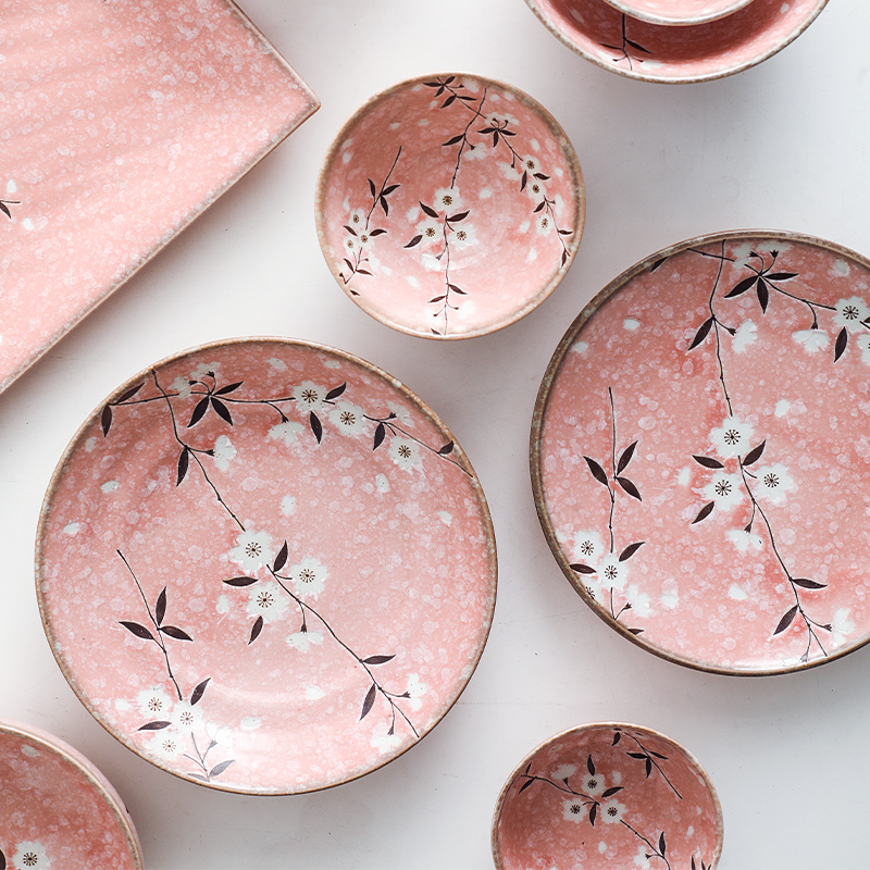 Fawn field'm imported from Japan cherry blossom put ceramic plates under the glaze color Japanese household deep dish and wind platter dinner plate