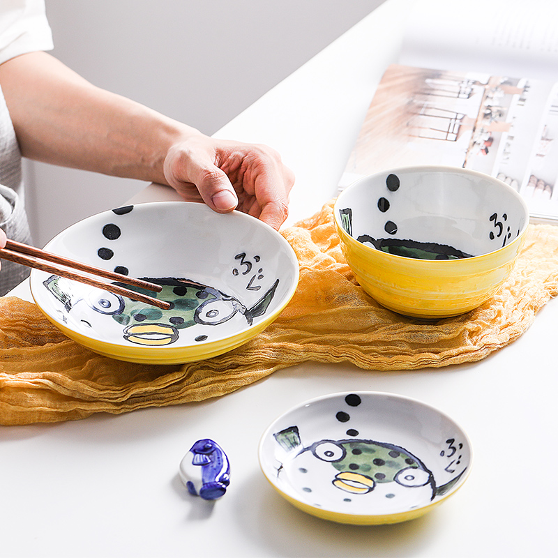 The fawn field'm ceramic tableware imported from Japan Japanese lovely dolphins dishes Japanese big rainbow such as use of household food dish
